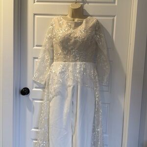 Bridal Wedding Bachelorette Jumpsuit with Lace US 10